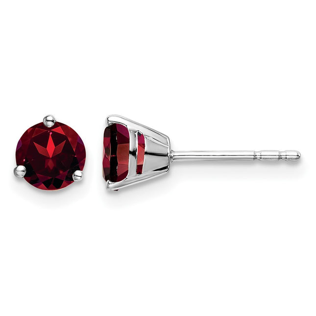 14k White Gold Round Garnet Earrings, 5.4 x 5.4mm