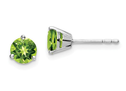 14k White Gold Round Peridot Earrings (Style EM7098)