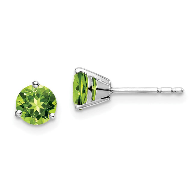 14k White Gold Round Peridot Earrings, 5.4 x 5.4mm