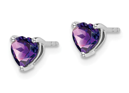 14k White Gold Heart Amethyst Earrings (Style EM7099)