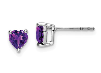 14k White Gold Heart Amethyst Earrings (Style EM7099)