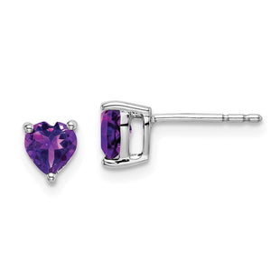 14k White Gold Heart Amethyst Earrings (Style EM7099)