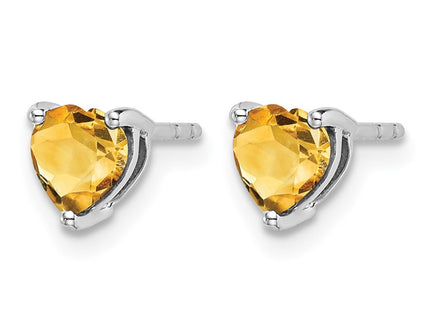 14K white gold citrine heart earrings, alternate view