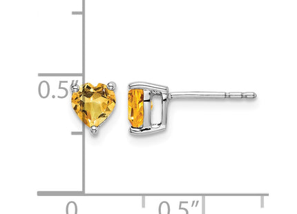 14K white gold citrine heart earrings, further view