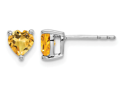 14K white gold citrine heart earrings