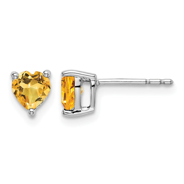 14k White Gold Heart Citrine Earrings, 5.6 x 4.8mm