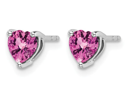 14K white gold sapphire heart earrings, alternate view