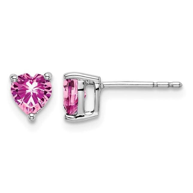 14k White Gold Heart Created Pink Sapphire Earrings, 5.6 x 4.8mm
