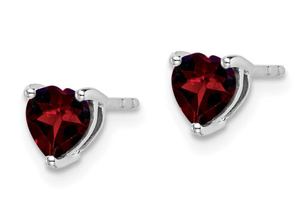 14k White Gold Heart Garnet Earrings (Style EM7099)