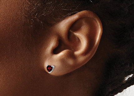 14k White Gold Heart Garnet Earrings (Style EM7099)