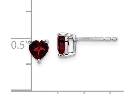 14k White Gold Heart Garnet Earrings (Style EM7099)