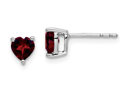 14k White Gold Heart Garnet Earrings (Style EM7099)