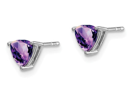 14k White Gold Trillion Amethyst Earrings (Style EM7100)