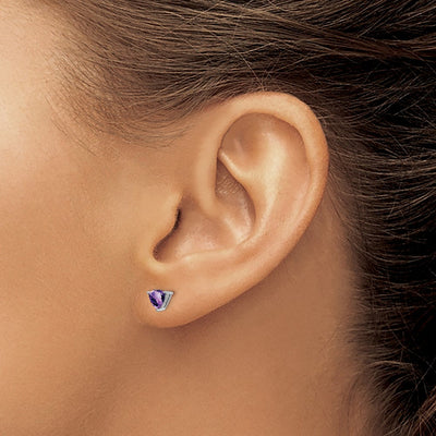 14K White Gold Trillion Amethyst Earrings, 6.25 x 6.25mm