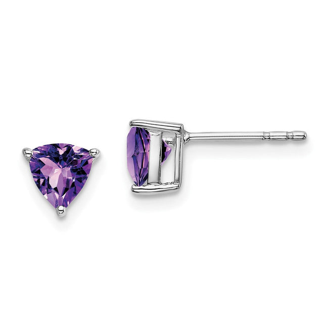 14k White Gold Trillion Amethyst Earrings, 6.25 x 6.25mm