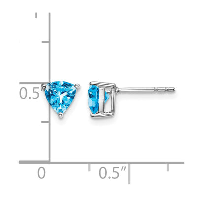 14K White Gold Trillion Blue Topaz Earrings, 6.25 x 6.25mm