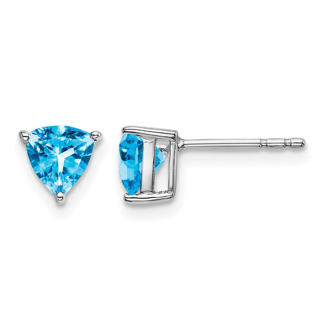 14k White Gold Trillion Blue Topaz Earrings, 6.25 x 6.25mm