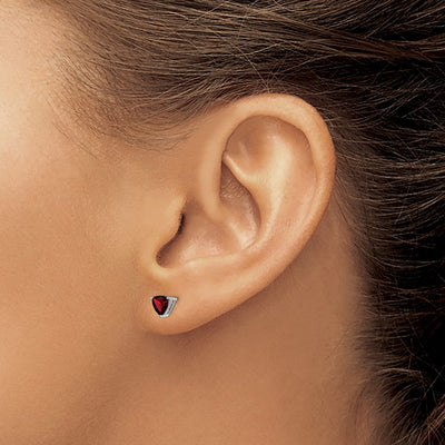 14K White Gold Trillion Garnet Earrings, 6.25 x 6.25mm