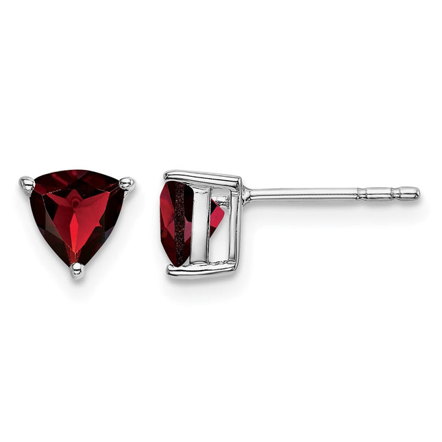 14k White Gold Trillion Garnet Earrings, 6.25 x 6.25mm