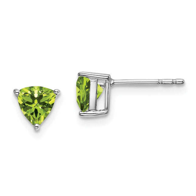 14k White Gold Trillion Peridot Earrings, 6.25 x 6.25mm