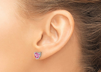 14k White Gold Heart Created Pink Sapphire Earrings (Style EM7101-CPS-W)