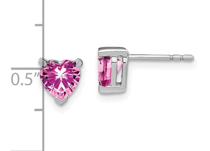 14k White Gold Heart Created Pink Sapphire Earrings (Style EM7101-CPS-W)