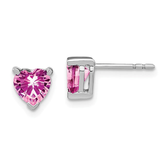 14k White Gold Heart Created Pink Sapphire Earrings, 7 x 6.1mm
