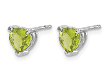 14K white gold peridot heart earrings, alternate view