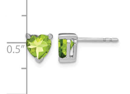 14K white gold peridot heart earrings, further view