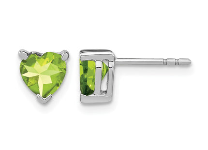 14K white gold peridot heart earrings