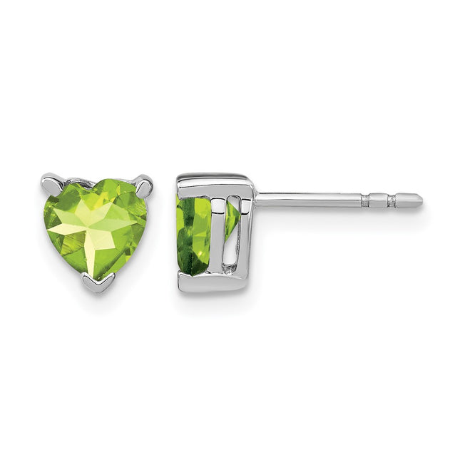 14k White Gold Heart Peridot Earrings, 7 x 7mm