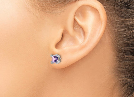 14k White Gold Square Amethyst and Diamond Earrings (Style EM7103-AM-007-WA)