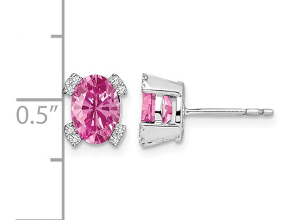14K white gold diamond oval earrings, further view