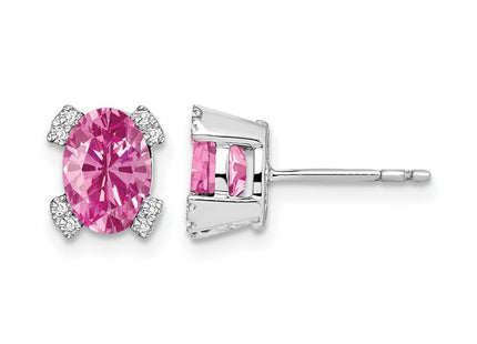 14K white gold diamond oval earrings