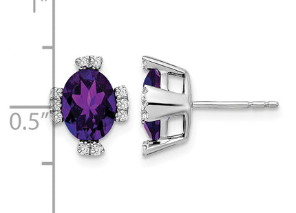 14K white gold diamond oval earrings, alternate view