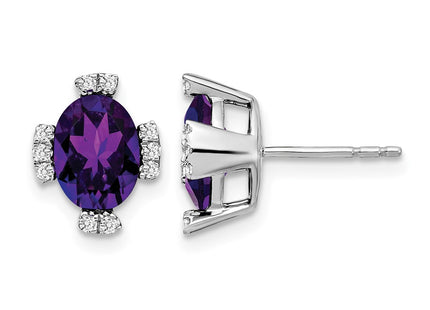 14K white gold diamond oval earrings