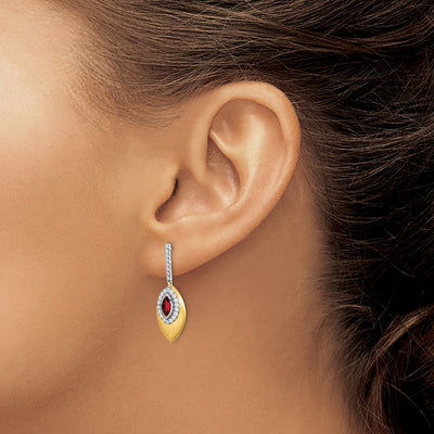 14K Two-tone Garnet and Diamond Dangle Earrings