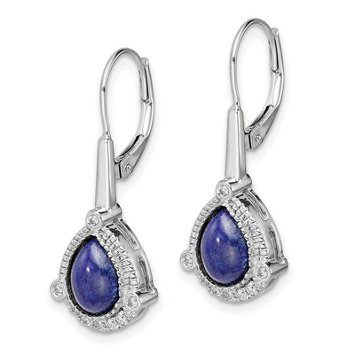 14K White Gold Pear Lapis and Diamond Leverback Earrings