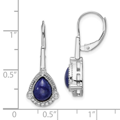 14K White Gold Pear Lapis and Diamond Leverback Earrings