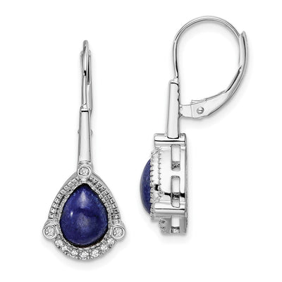 14K White Gold Pear Lapis and Diamond Leverback Earrings