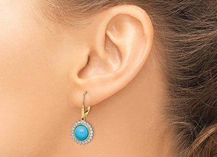 14k Turquoise and Diamond Leverback Earrings (Style EM7139-BTQ-063-YA)