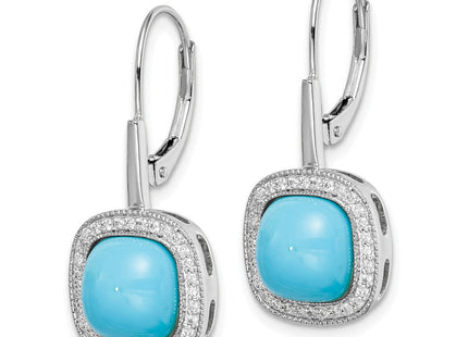 14k White Gold Turquoise and Diamond Leverback Earrings (Style EM7141-BTQ-026-WA)