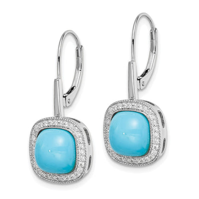 14K White Gold Turquoise and Diamond Leverback Earrings, 27.5 x 12.1mm