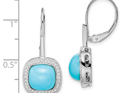 14k White Gold Turquoise and Diamond Leverback Earrings (Style EM7141-BTQ-026-WA)