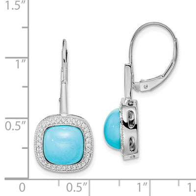 14K White Gold Turquoise and Diamond Leverback Earrings, 27.5 x 12.1mm