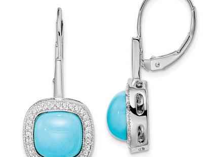 14k White Gold Turquoise and Diamond Leverback Earrings (Style EM7141-BTQ-026-WA)