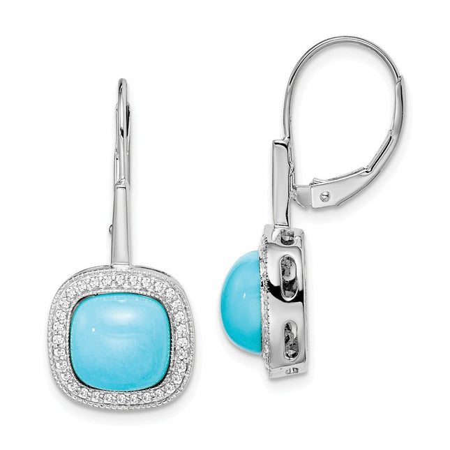14k White Gold Turquoise and Diamond Leverback Earrings, 27.5 x 12.1mm