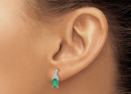 14k White Gold Emerald and Diamond Earrings (Style EM7187-EM-004-WA)