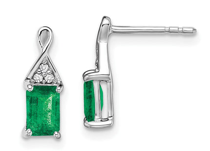 14k White Gold Emerald and Diamond Earrings (Style EM7187-EM-004-WA)