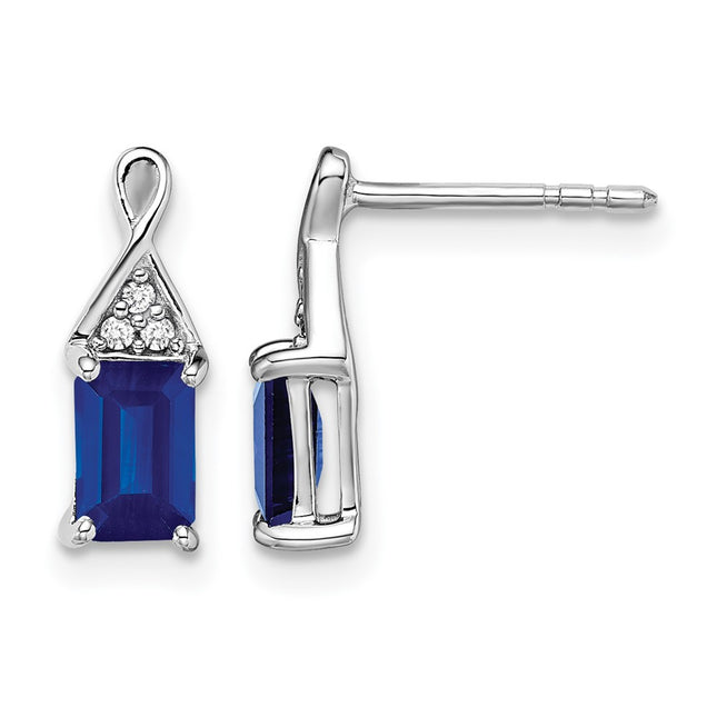 14k White Gold Sapphire and Diamond Earrings, 12.9 x 4.7mm